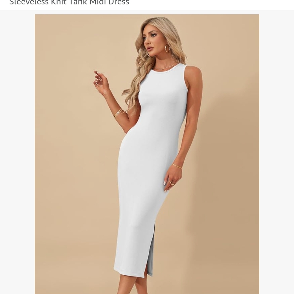 Elegant White Sleeveless Knit Tank Midi Dress